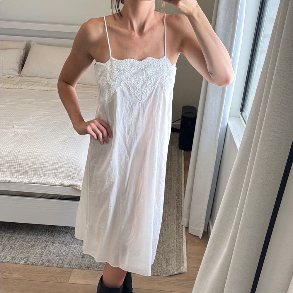 Elegant White Lace Trim Midi Dress